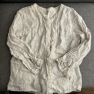 CP Shades Cream and Black Striped Button-Up Blouse
